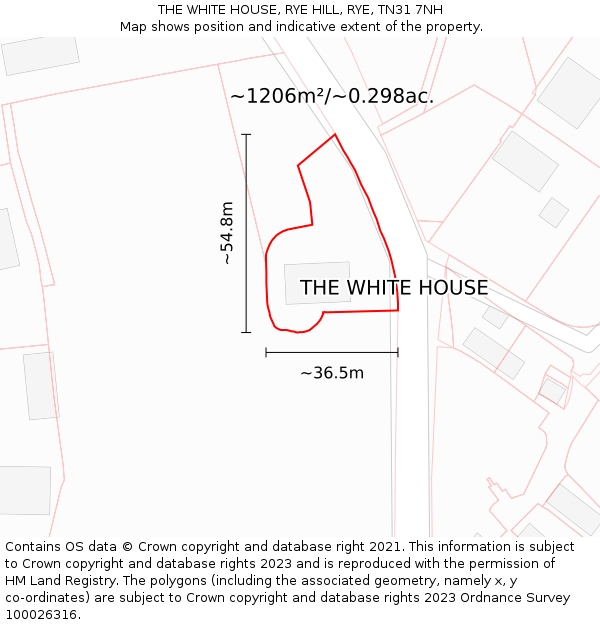 THE WHITE HOUSE, RYE HILL, RYE, TN31 7NH: Plot and title map