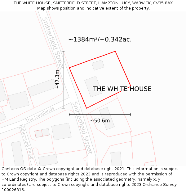 THE WHITE HOUSE, SNITTERFIELD STREET, HAMPTON LUCY, WARWICK, CV35 8AX: Plot and title map