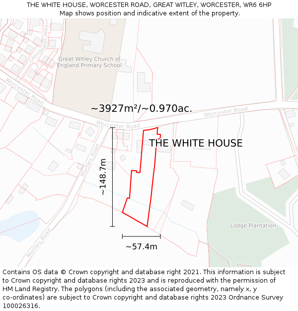 THE WHITE HOUSE, WORCESTER ROAD, GREAT WITLEY, WORCESTER, WR6 6HP: Plot and title map