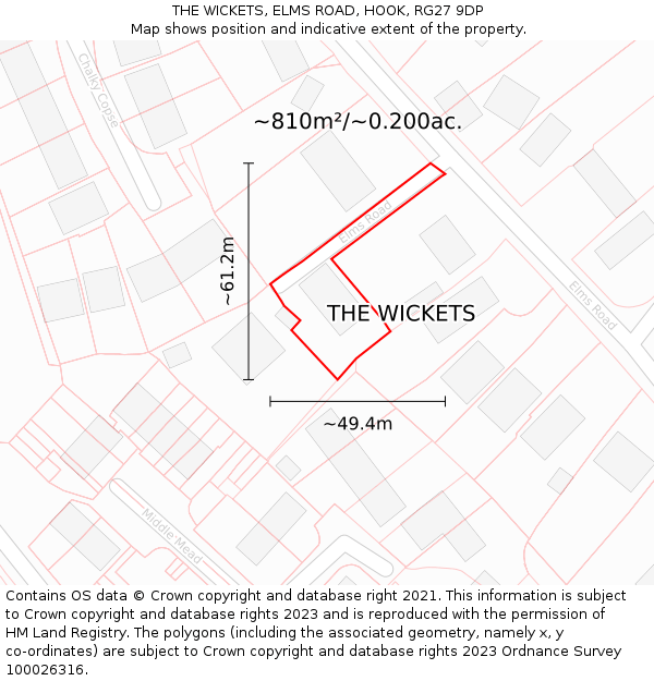 THE WICKETS, ELMS ROAD, HOOK, RG27 9DP: Plot and title map