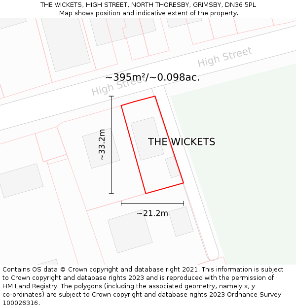 THE WICKETS, HIGH STREET, NORTH THORESBY, GRIMSBY, DN36 5PL: Plot and title map
