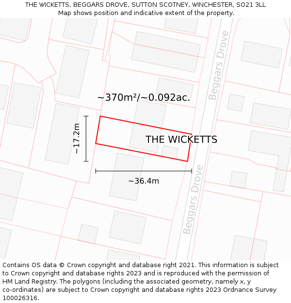 THE WICKETTS, BEGGARS DROVE, SUTTON SCOTNEY, WINCHESTER, SO21 3LL: Plot and title map