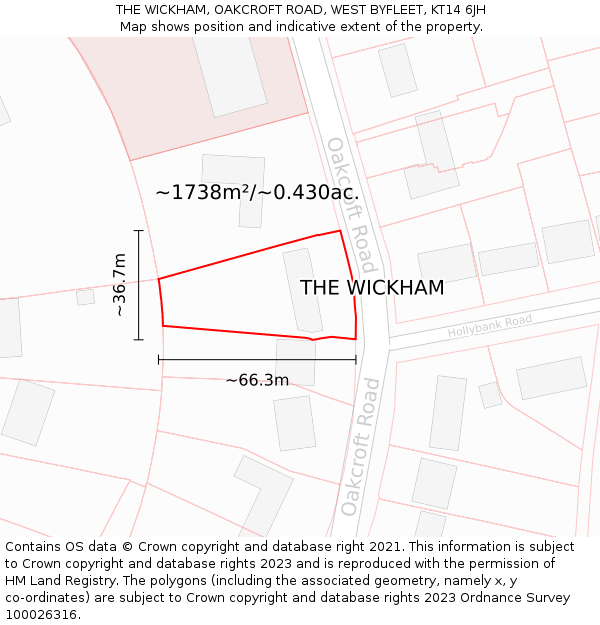 THE WICKHAM, OAKCROFT ROAD, WEST BYFLEET, KT14 6JH: Plot and title map
