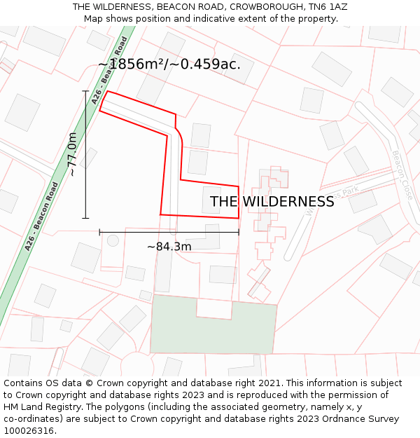 THE WILDERNESS, BEACON ROAD, CROWBOROUGH, TN6 1AZ: Plot and title map