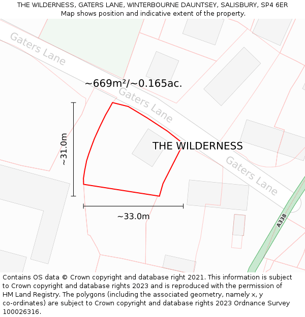 THE WILDERNESS, GATERS LANE, WINTERBOURNE DAUNTSEY, SALISBURY, SP4 6ER: Plot and title map
