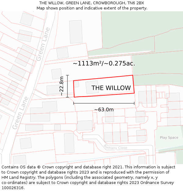 THE WILLOW, GREEN LANE, CROWBOROUGH, TN6 2BX: Plot and title map