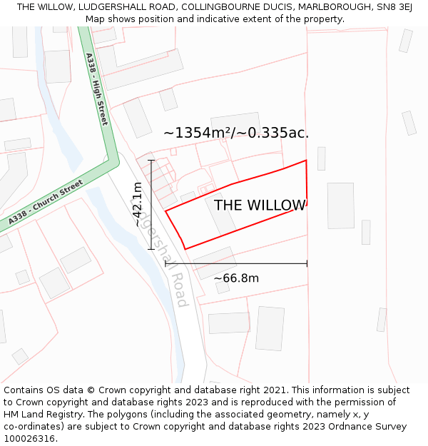 THE WILLOW, LUDGERSHALL ROAD, COLLINGBOURNE DUCIS, MARLBOROUGH, SN8 3EJ: Plot and title map