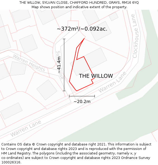 THE WILLOW, SYLVAN CLOSE, CHAFFORD HUNDRED, GRAYS, RM16 6YQ: Plot and title map