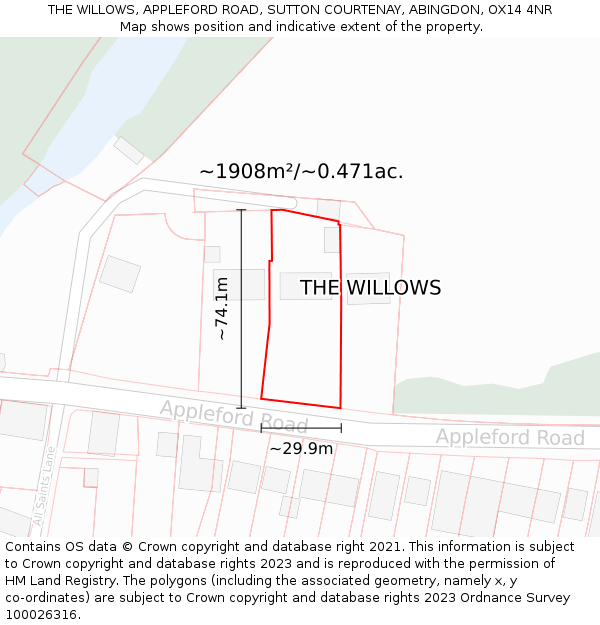 THE WILLOWS, APPLEFORD ROAD, SUTTON COURTENAY, ABINGDON, OX14 4NR: Plot and title map