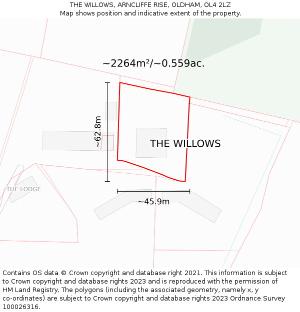 THE WILLOWS, ARNCLIFFE RISE, OLDHAM, OL4 2LZ: Plot and title map