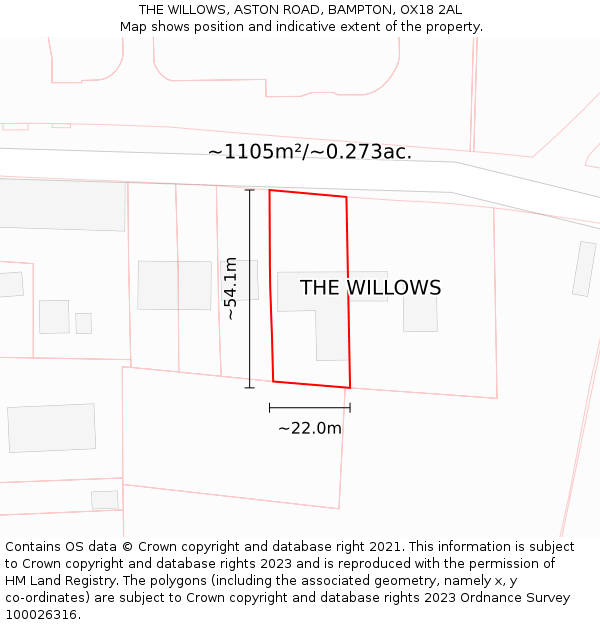 THE WILLOWS, ASTON ROAD, BAMPTON, OX18 2AL: Plot and title map
