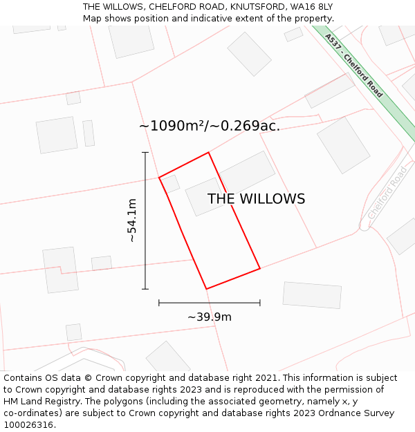THE WILLOWS, CHELFORD ROAD, KNUTSFORD, WA16 8LY: Plot and title map