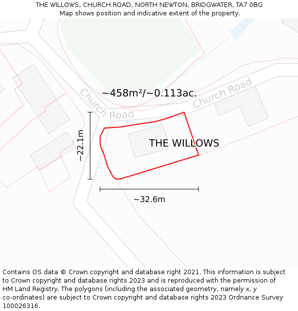 THE WILLOWS, CHURCH ROAD, NORTH NEWTON, BRIDGWATER, TA7 0BG: Plot and title map
