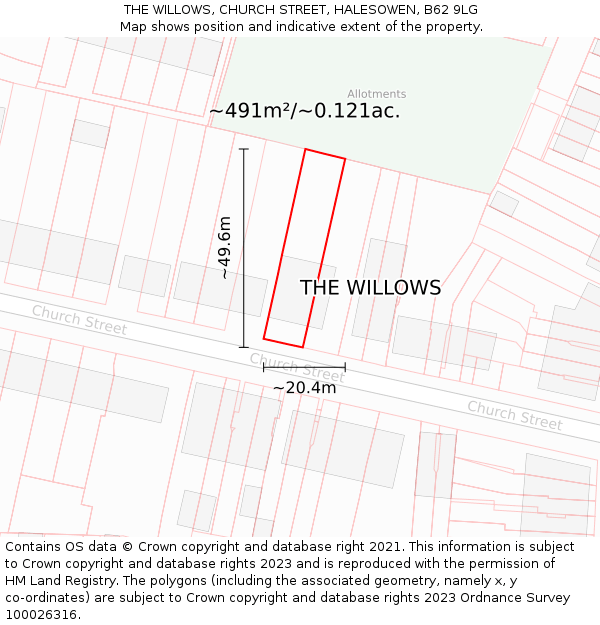 THE WILLOWS, CHURCH STREET, HALESOWEN, B62 9LG: Plot and title map