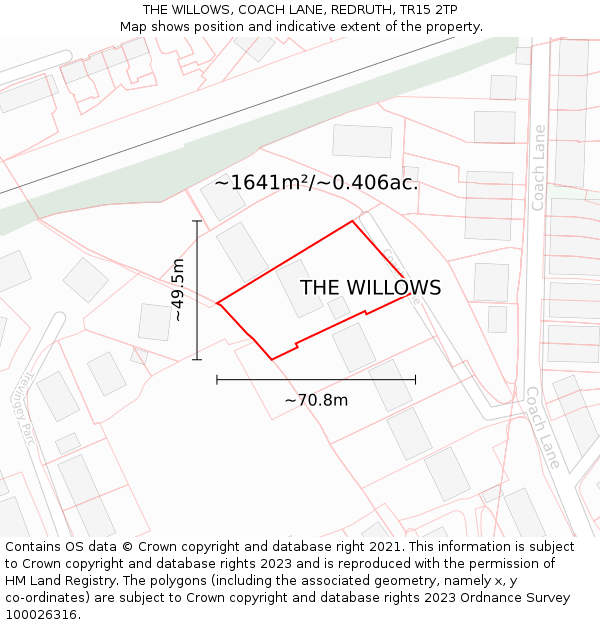 THE WILLOWS, COACH LANE, REDRUTH, TR15 2TP: Plot and title map