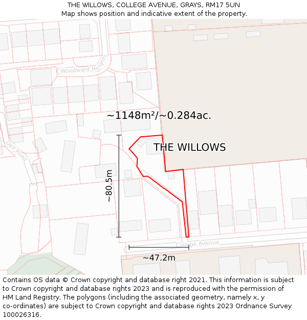 THE WILLOWS, COLLEGE AVENUE, GRAYS, RM17 5UN: Plot and title map