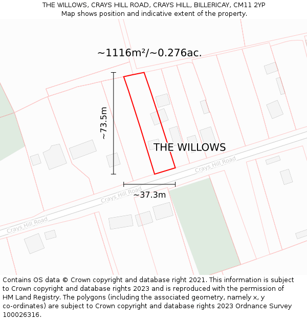 THE WILLOWS, CRAYS HILL ROAD, CRAYS HILL, BILLERICAY, CM11 2YP: Plot and title map