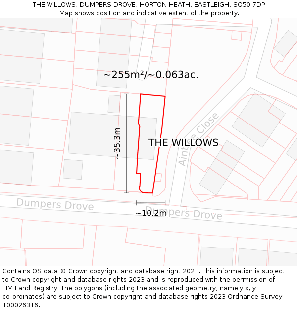 THE WILLOWS, DUMPERS DROVE, HORTON HEATH, EASTLEIGH, SO50 7DP: Plot and title map