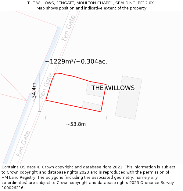 THE WILLOWS, FENGATE, MOULTON CHAPEL, SPALDING, PE12 0XL: Plot and title map