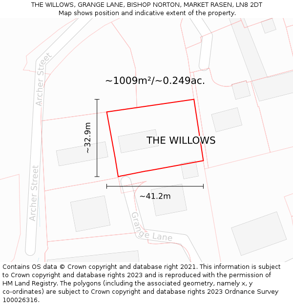 THE WILLOWS, GRANGE LANE, BISHOP NORTON, MARKET RASEN, LN8 2DT: Plot and title map