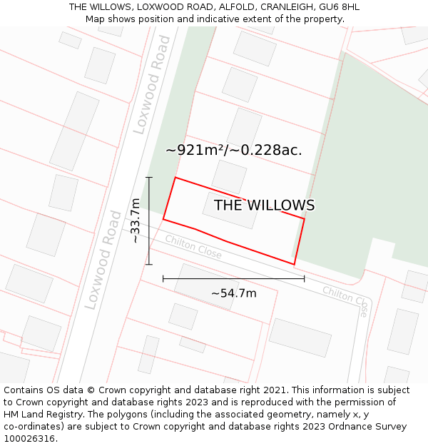 THE WILLOWS, LOXWOOD ROAD, ALFOLD, CRANLEIGH, GU6 8HL: Plot and title map