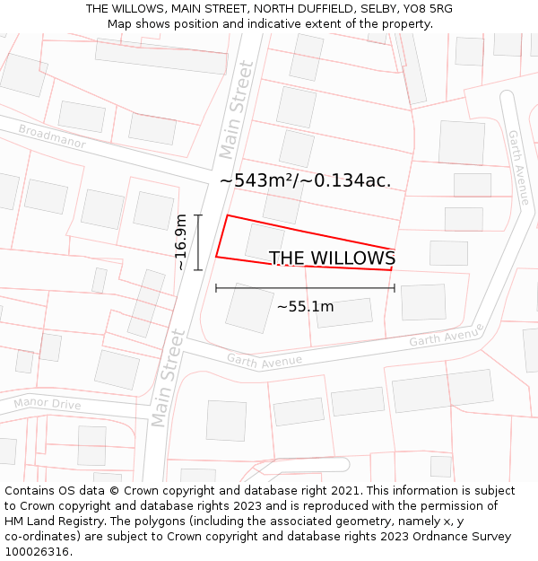 THE WILLOWS, MAIN STREET, NORTH DUFFIELD, SELBY, YO8 5RG: Plot and title map