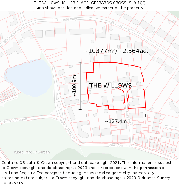 THE WILLOWS, MILLER PLACE, GERRARDS CROSS, SL9 7QQ: Plot and title map