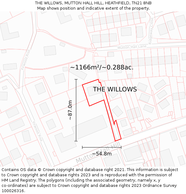 THE WILLOWS, MUTTON HALL HILL, HEATHFIELD, TN21 8NB: Plot and title map