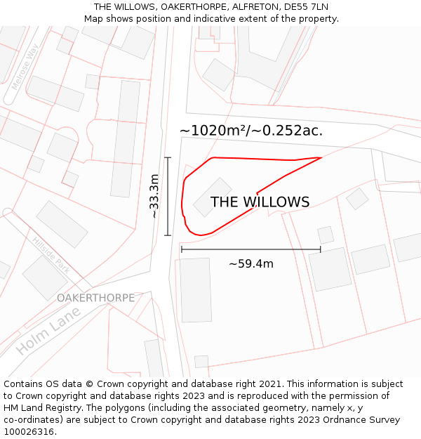 THE WILLOWS, OAKERTHORPE, ALFRETON, DE55 7LN: Plot and title map