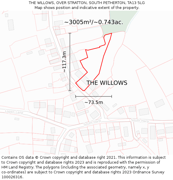 THE WILLOWS, OVER STRATTON, SOUTH PETHERTON, TA13 5LG: Plot and title map