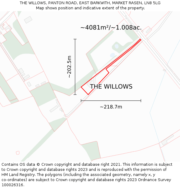 THE WILLOWS, PANTON ROAD, EAST BARKWITH, MARKET RASEN, LN8 5LG: Plot and title map