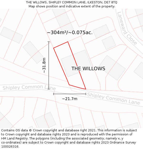 THE WILLOWS, SHIPLEY COMMON LANE, ILKESTON, DE7 8TQ: Plot and title map