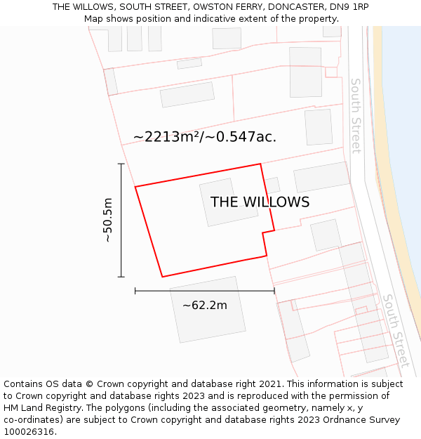 THE WILLOWS, SOUTH STREET, OWSTON FERRY, DONCASTER, DN9 1RP: Plot and title map