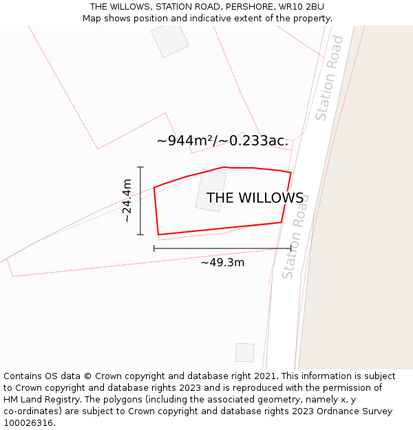 THE WILLOWS, STATION ROAD, PERSHORE, WR10 2BU: Plot and title map