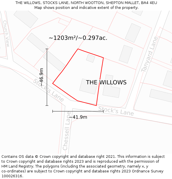 THE WILLOWS, STOCKS LANE, NORTH WOOTTON, SHEPTON MALLET, BA4 4EU: Plot and title map