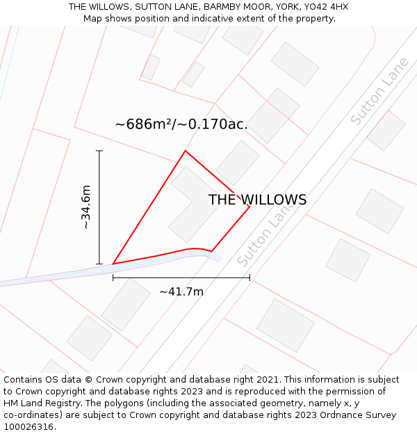 THE WILLOWS, SUTTON LANE, BARMBY MOOR, YORK, YO42 4HX: Plot and title map