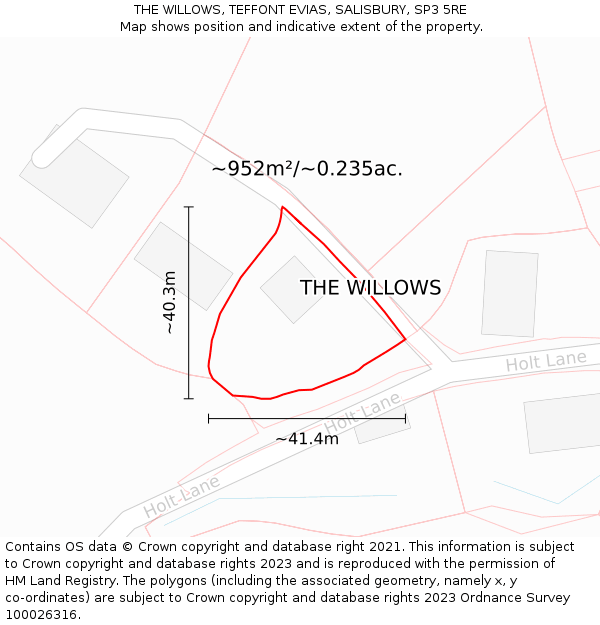THE WILLOWS, TEFFONT EVIAS, SALISBURY, SP3 5RE: Plot and title map