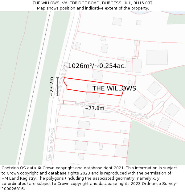 THE WILLOWS, VALEBRIDGE ROAD, BURGESS HILL, RH15 0RT: Plot and title map