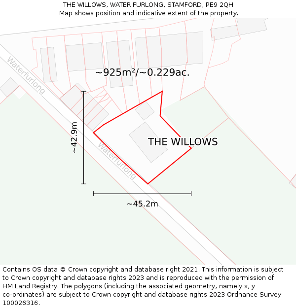 THE WILLOWS, WATER FURLONG, STAMFORD, PE9 2QH: Plot and title map