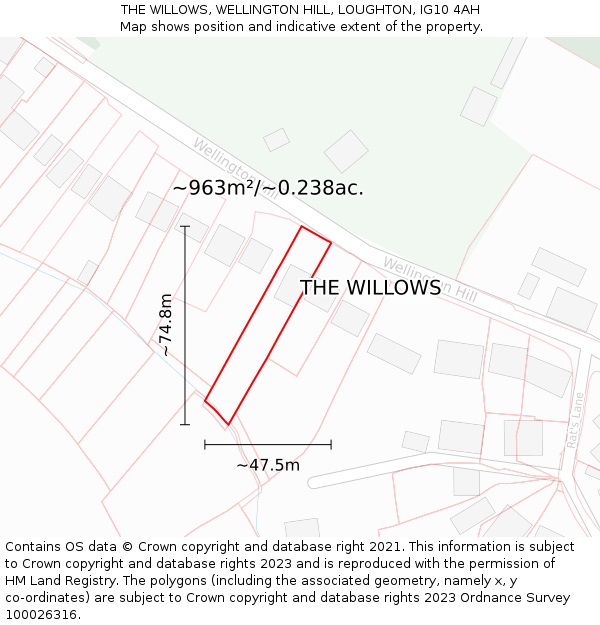 THE WILLOWS, WELLINGTON HILL, LOUGHTON, IG10 4AH: Plot and title map