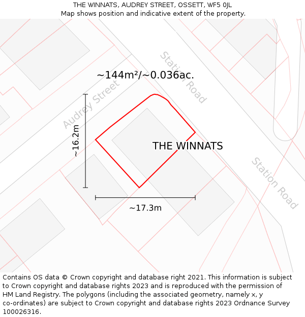 THE WINNATS, AUDREY STREET, OSSETT, WF5 0JL: Plot and title map
