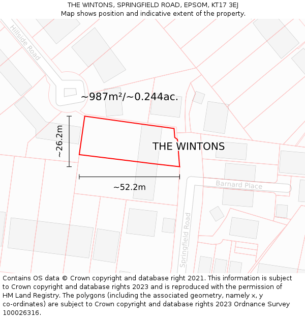 THE WINTONS, SPRINGFIELD ROAD, EPSOM, KT17 3EJ: Plot and title map