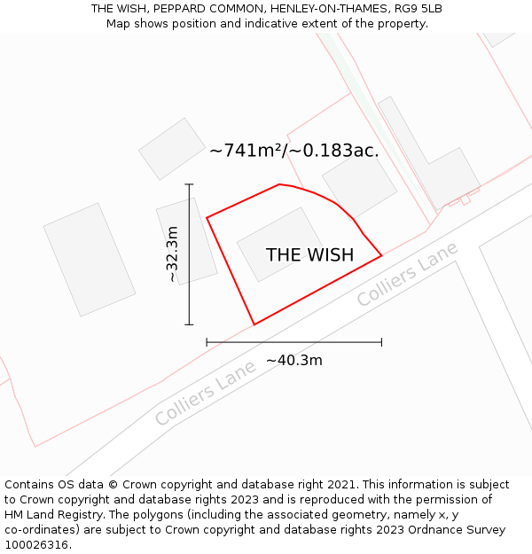 THE WISH, PEPPARD COMMON, HENLEY-ON-THAMES, RG9 5LB: Plot and title map