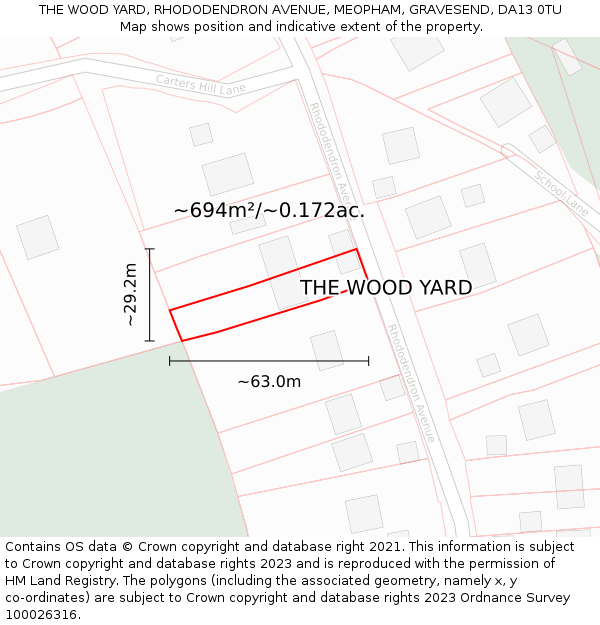 THE WOOD YARD, RHODODENDRON AVENUE, MEOPHAM, GRAVESEND, DA13 0TU: Plot and title map