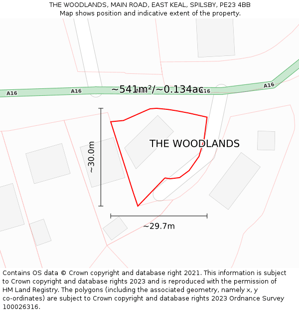 THE WOODLANDS, MAIN ROAD, EAST KEAL, SPILSBY, PE23 4BB: Plot and title map