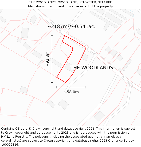 THE WOODLANDS, WOOD LANE, UTTOXETER, ST14 8BE: Plot and title map