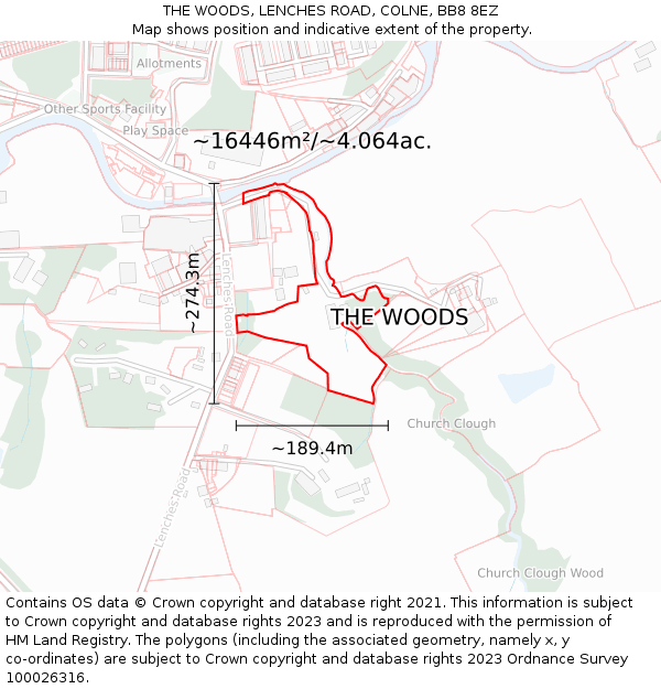 THE WOODS, LENCHES ROAD, COLNE, BB8 8EZ: Plot and title map