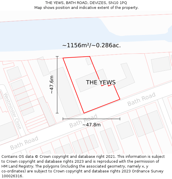 THE YEWS, BATH ROAD, DEVIZES, SN10 1PQ: Plot and title map