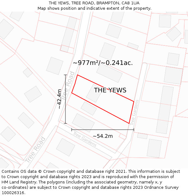 THE YEWS, TREE ROAD, BRAMPTON, CA8 1UA: Plot and title map