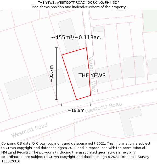 THE YEWS, WESTCOTT ROAD, DORKING, RH4 3DP: Plot and title map